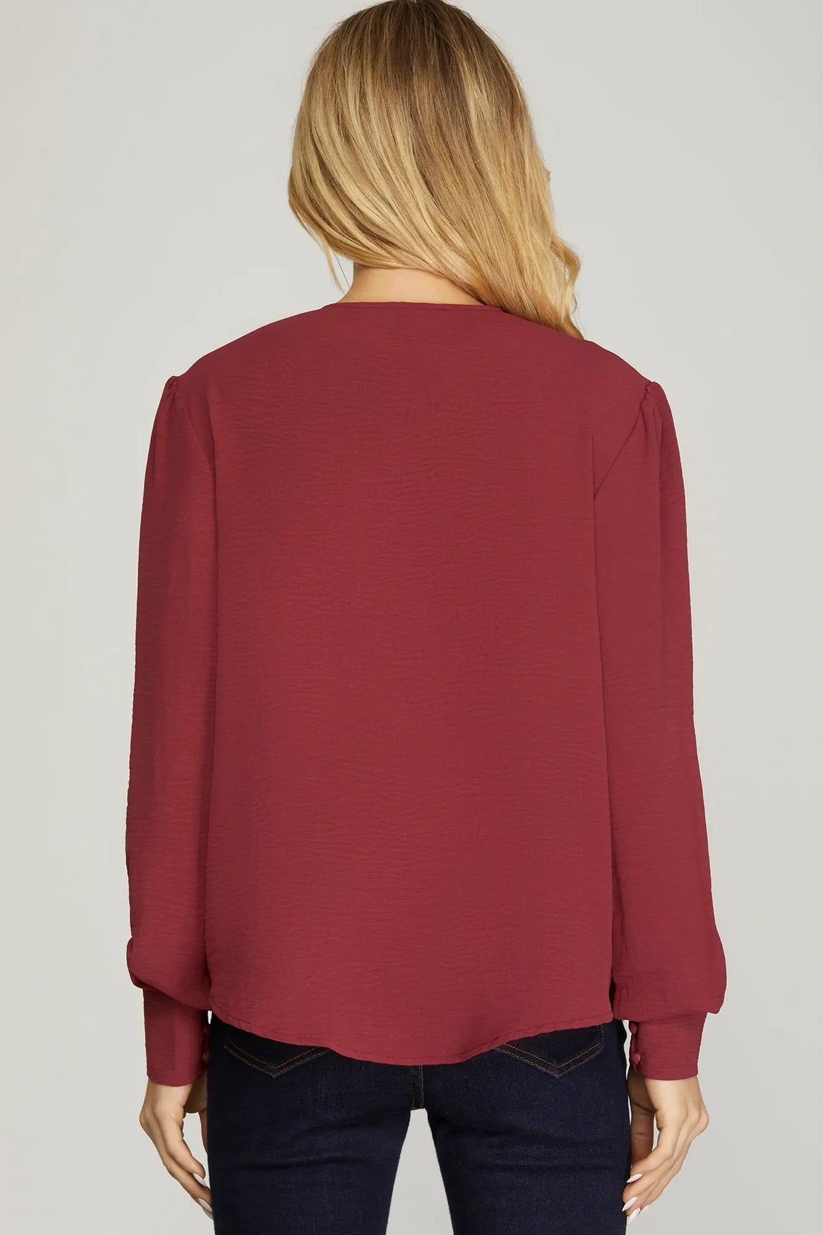 Madeline Long Sleeve Surplice Woven Top Terracotta