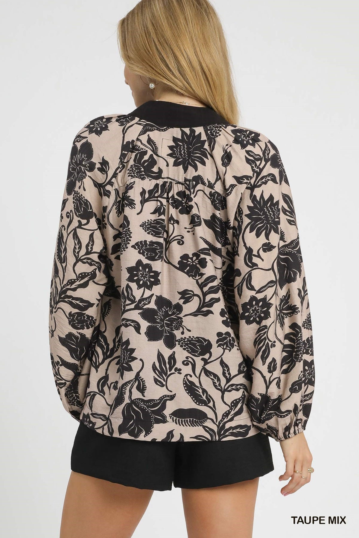 Esme Two Tone Floral Print Top Taupe Mix