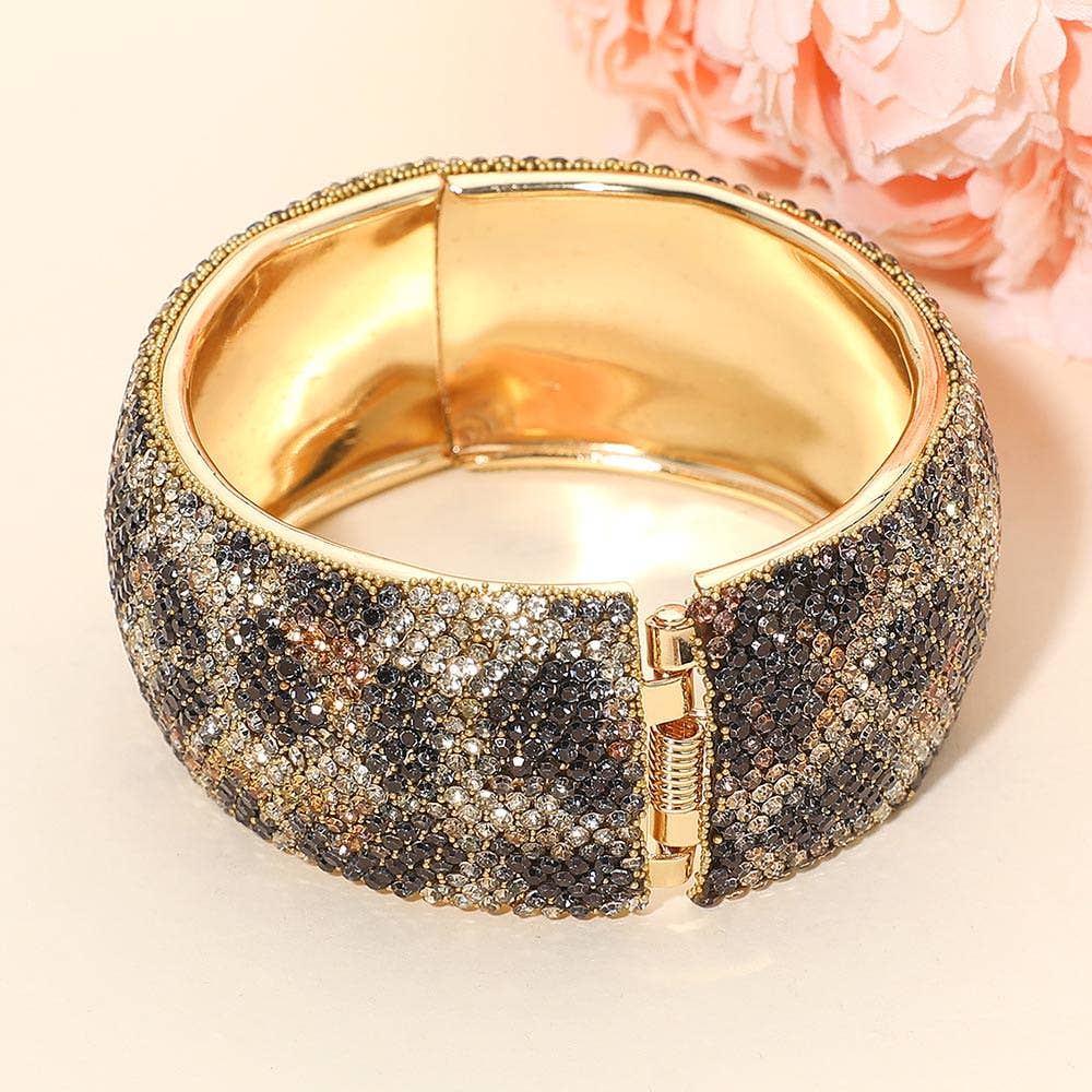 Wide Paved Hinged Evening Bangle Bracelet: Cream,Gold