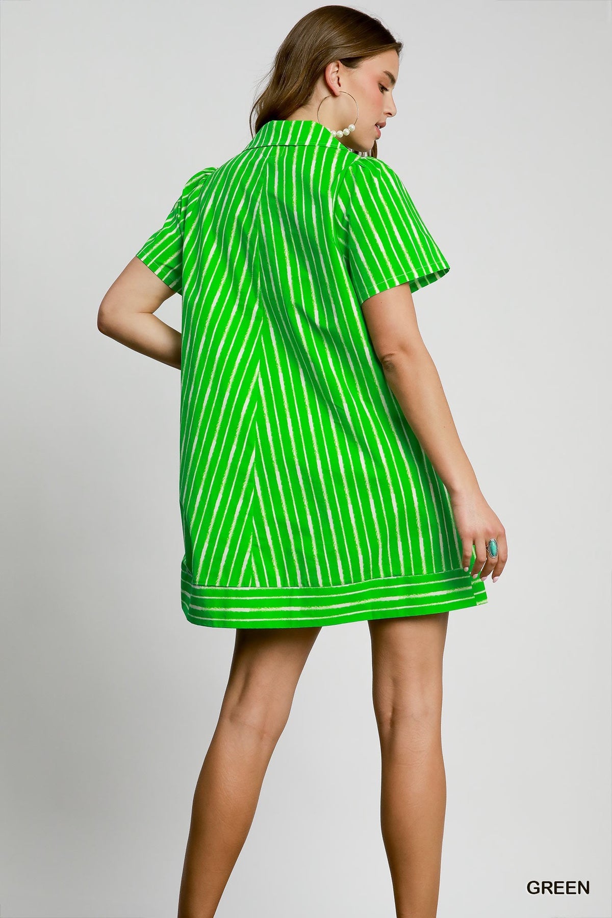 Marlowe Striped Collar Shirt Dress Green