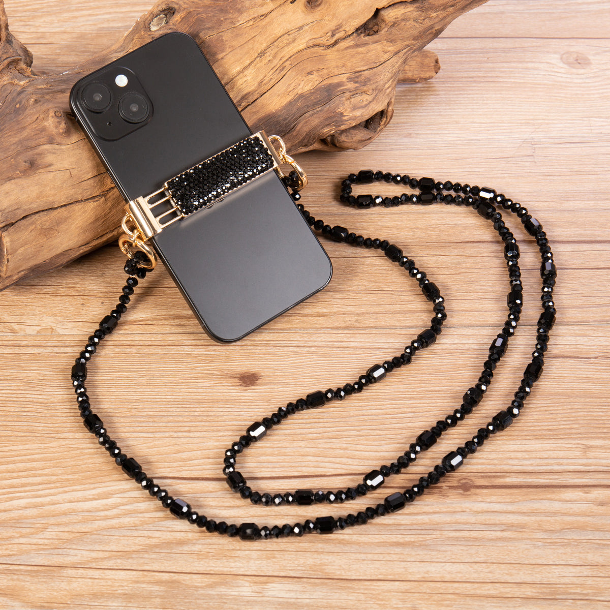 Black Rhinestone Crossbody Phone Lanyard