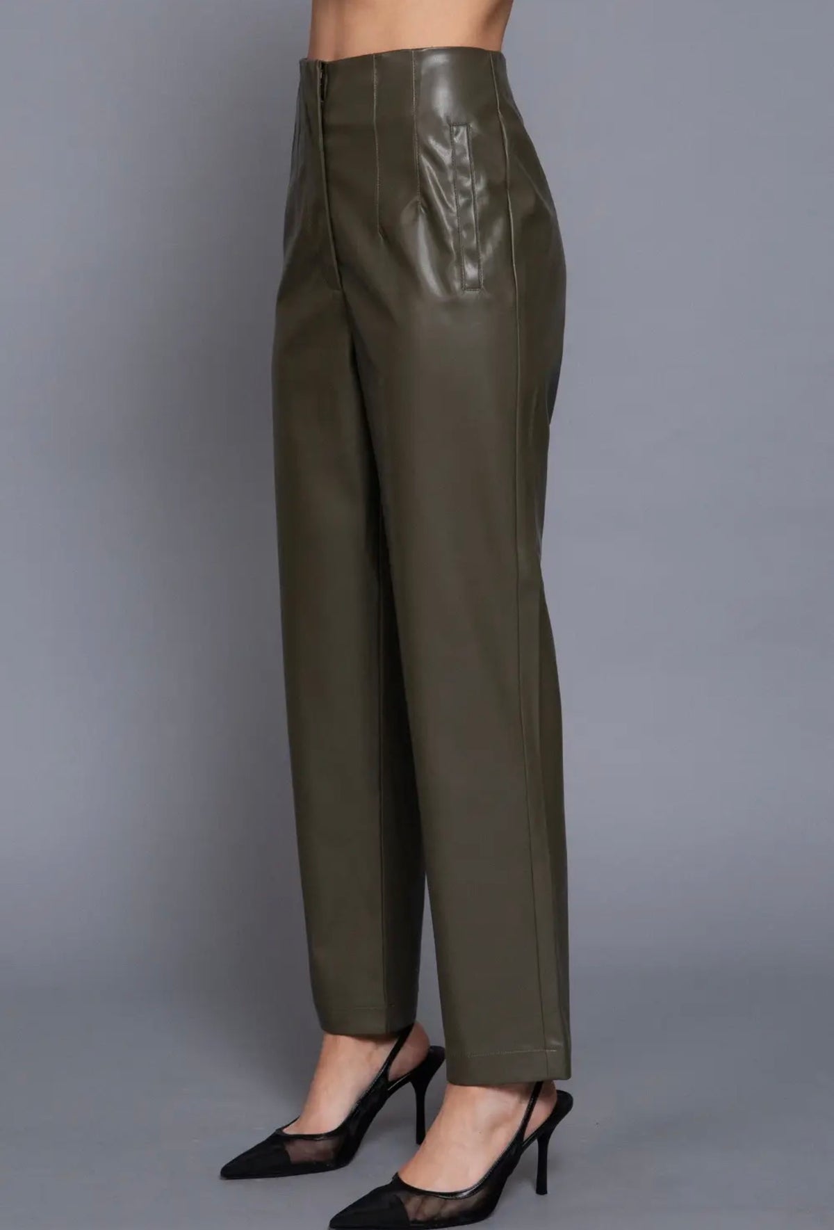 Lexis Faux Leather Pants - Olive