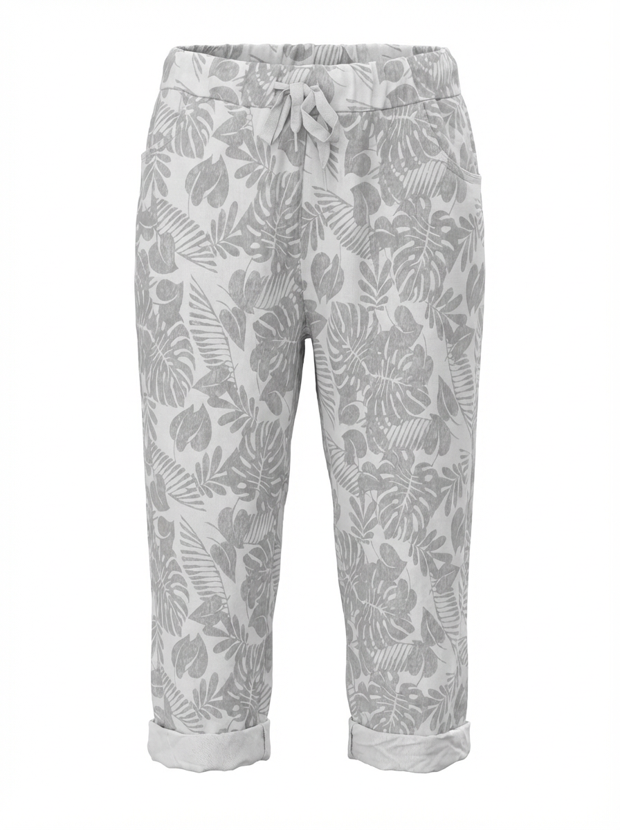 Lanna Stretch Pant Grey Leaf Print Plus Size