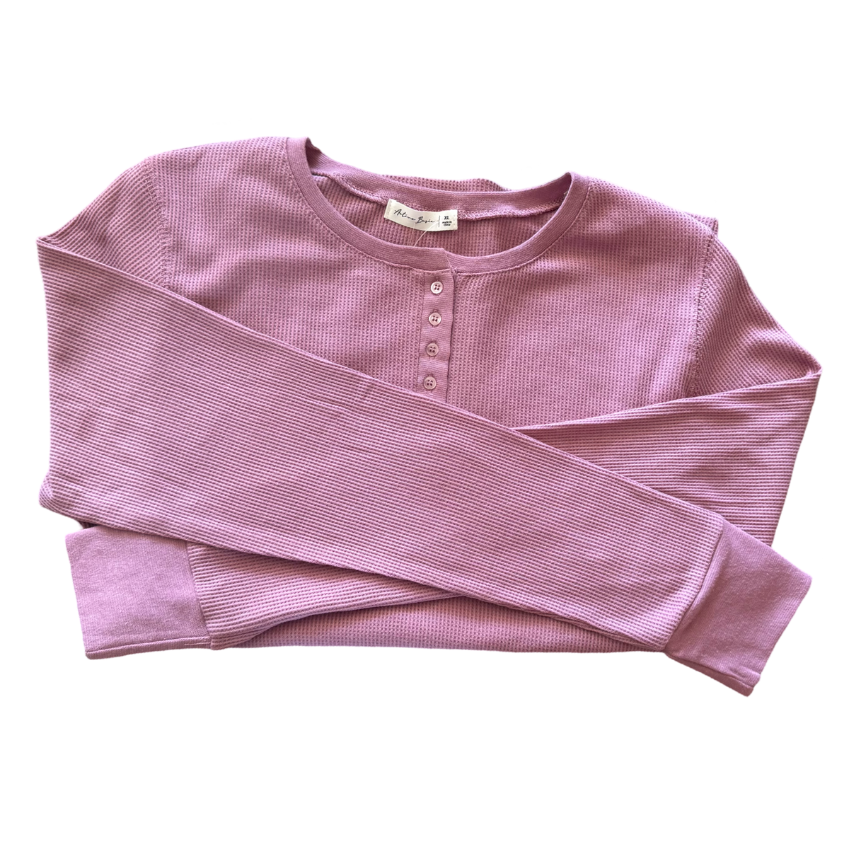 Waffle Knit Henley Long-sleeved Top Mauve