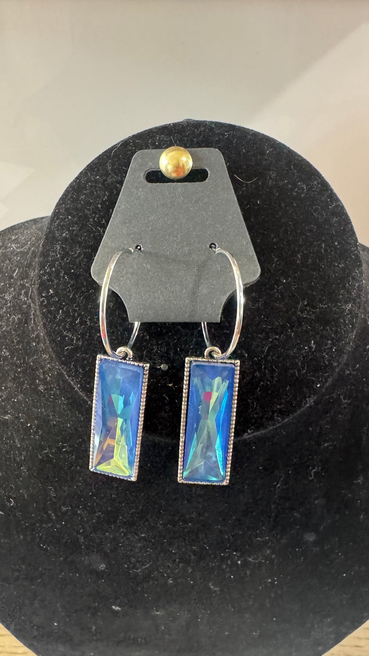 E14 Large Blue Stone Rectangle Earrings
