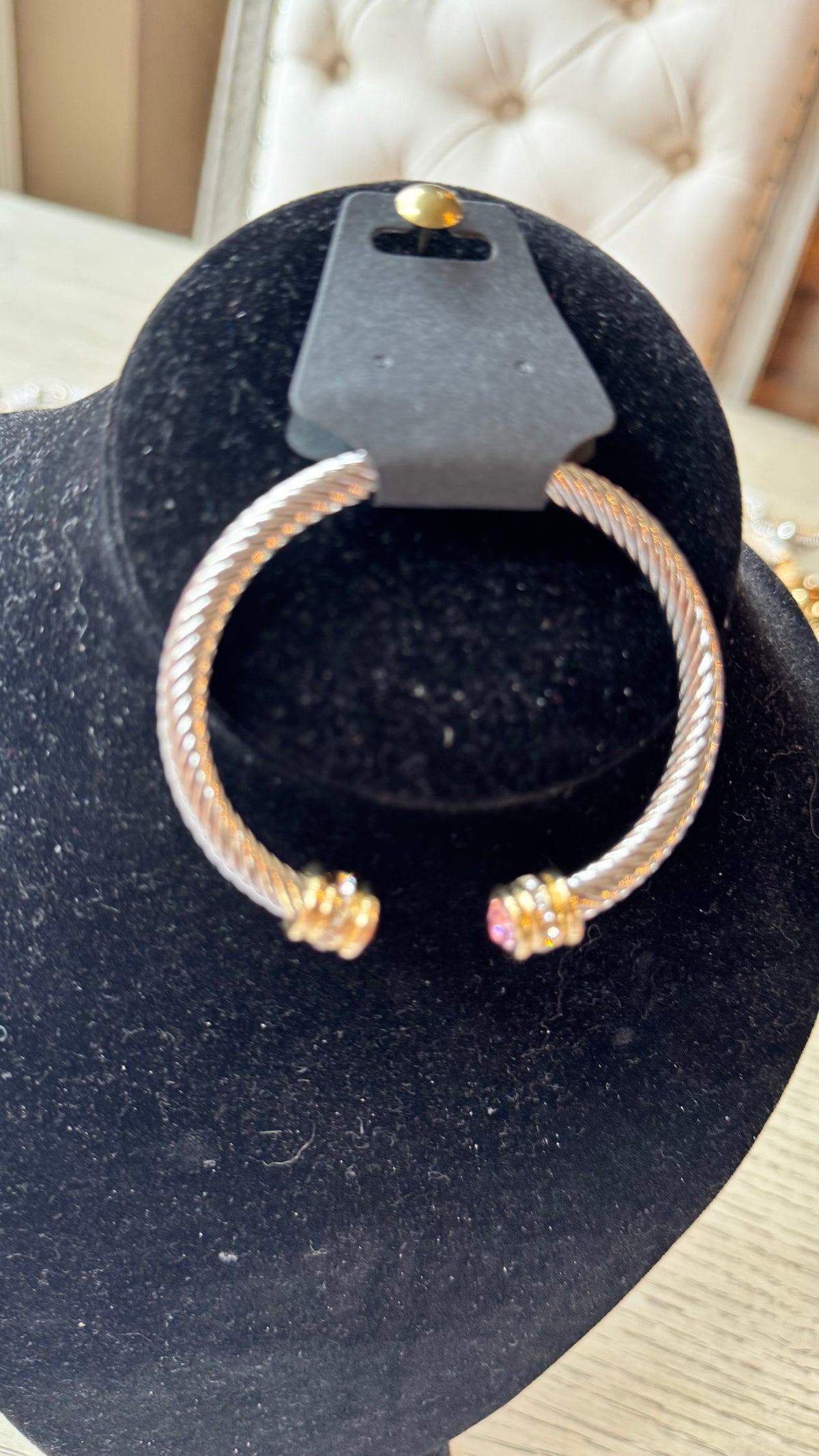 B22 Cuff Bracelet with Pink Crystal