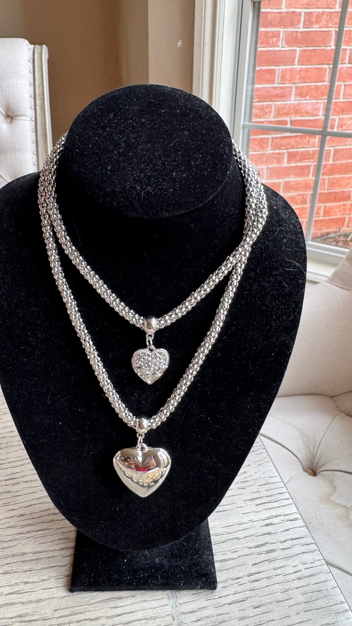 N20 Silver Double Heart Necklace