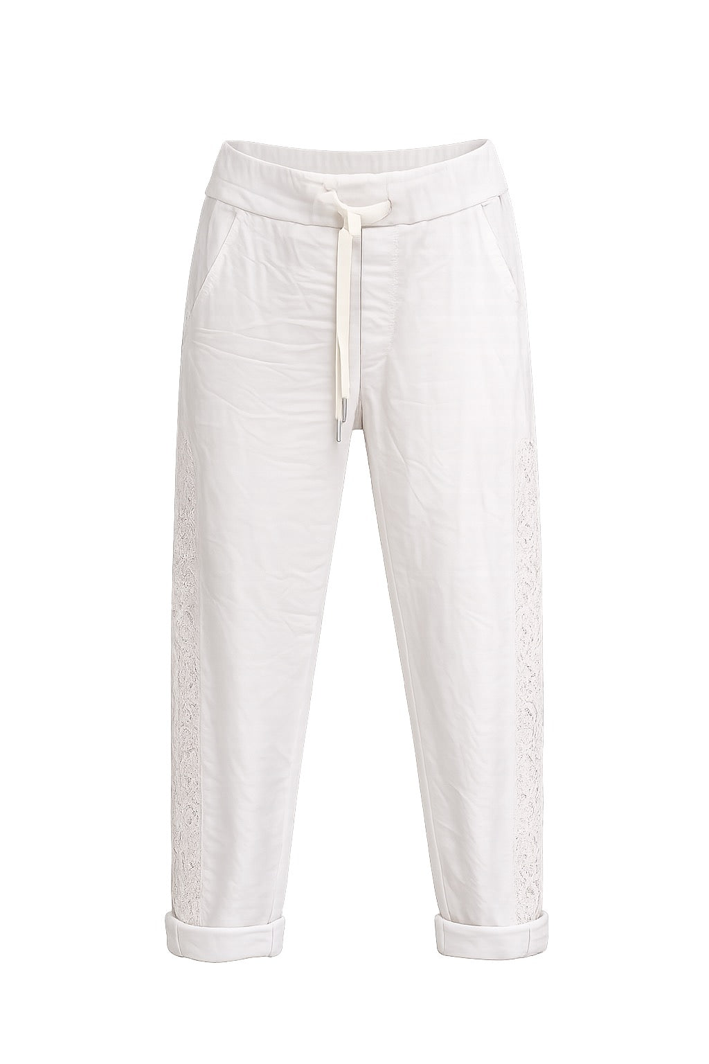 Janna White Lace-Trim Stretch Pants
