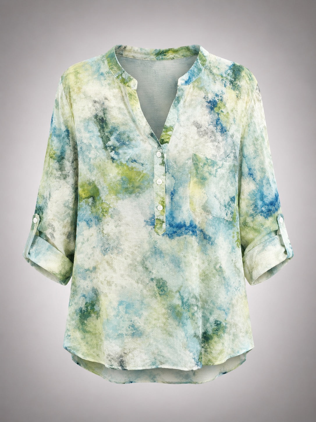 Wren Watercolor Roll-Tab Blouse O/S