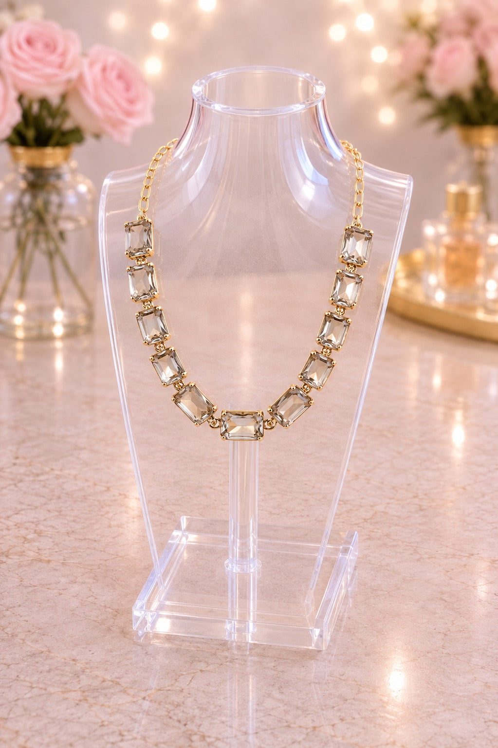 Cushion Rectangle Stone Necklace, Smoke