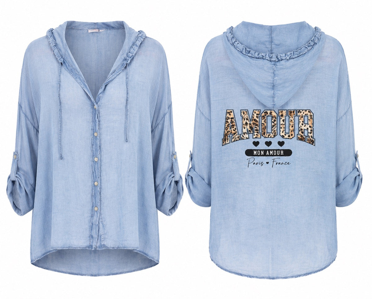 Amore Denim Hooded Top
