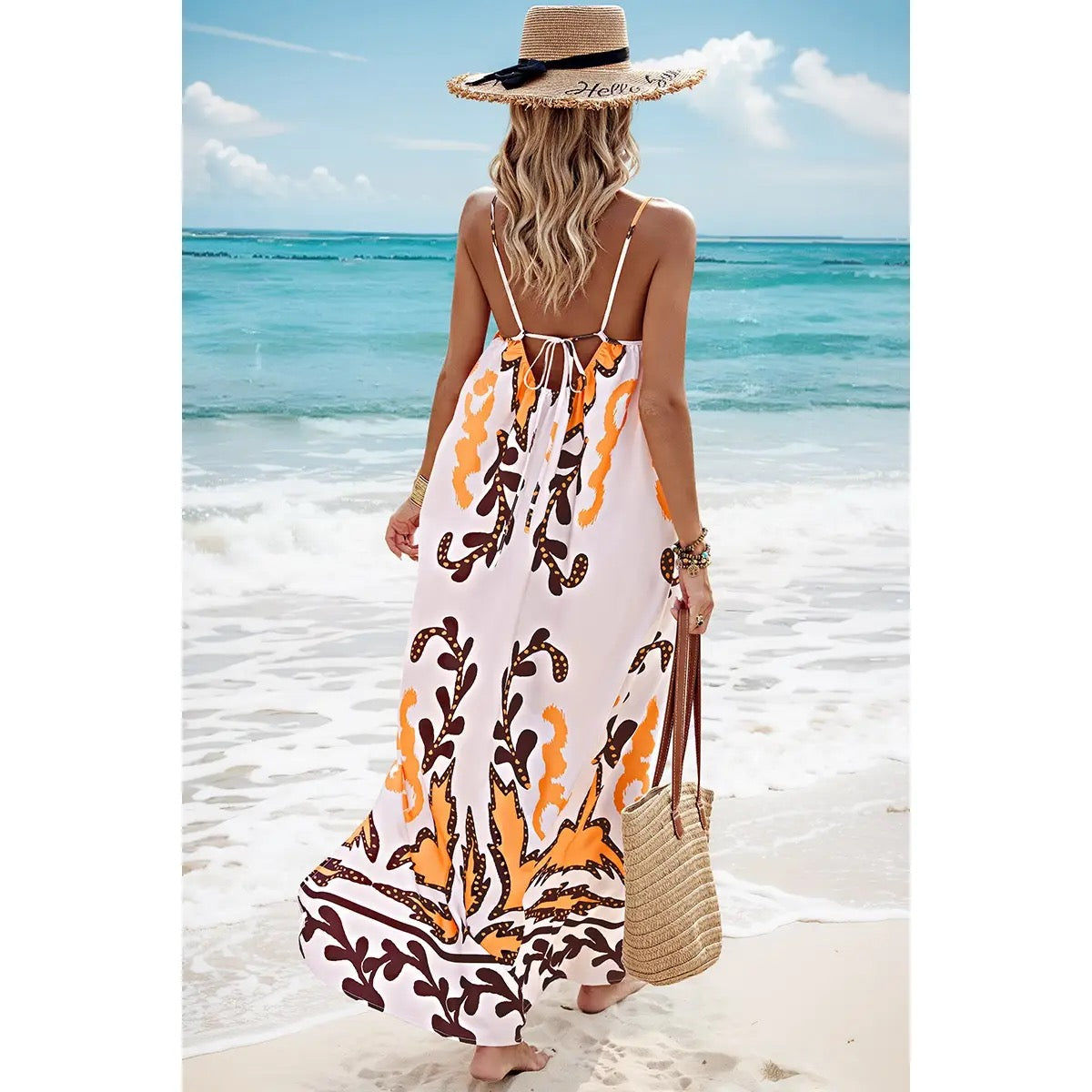 Cross Back Sleeveless Printed Tank Loose Dress
