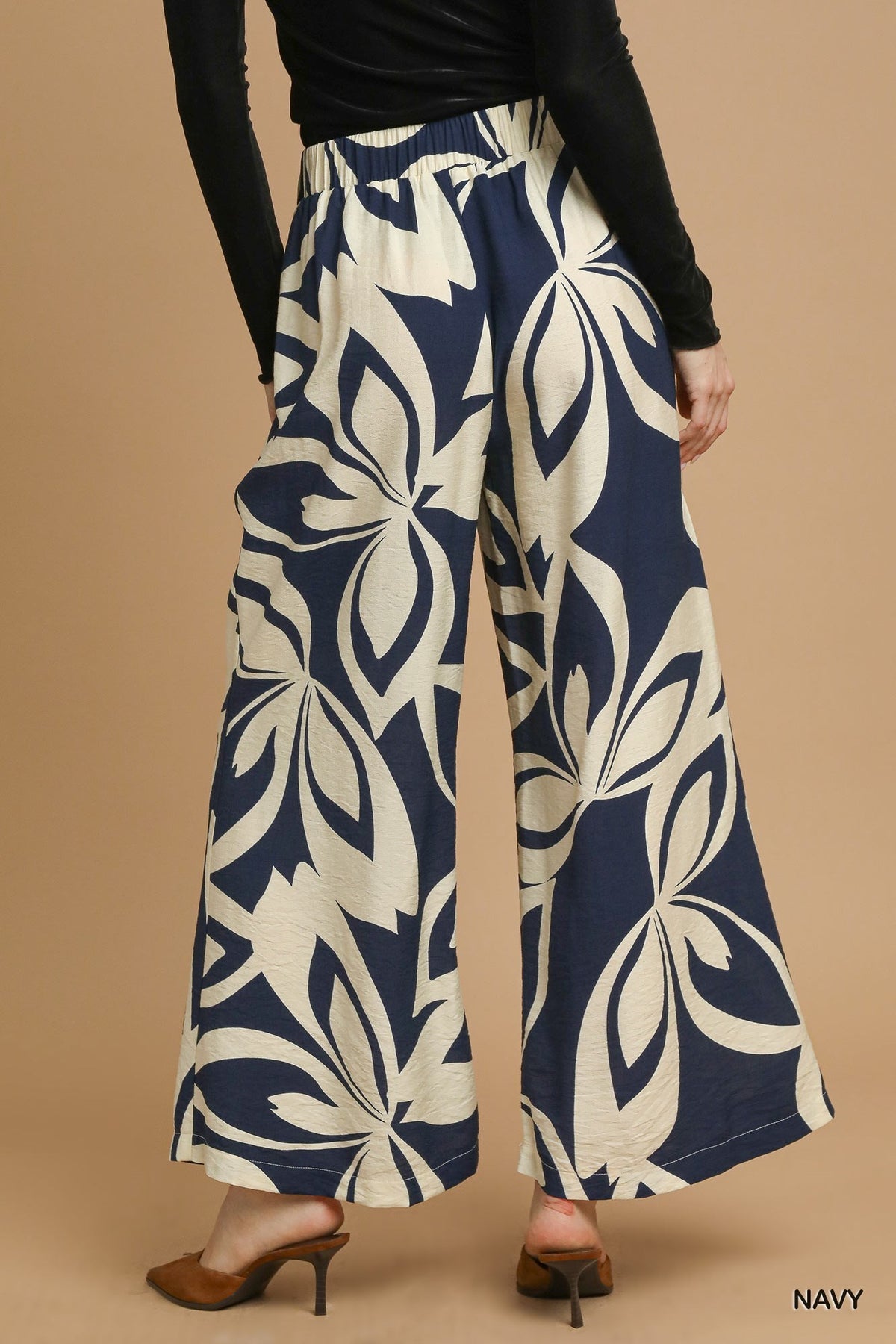 Eliana Abstract Floral Wide Leg Pants Navy