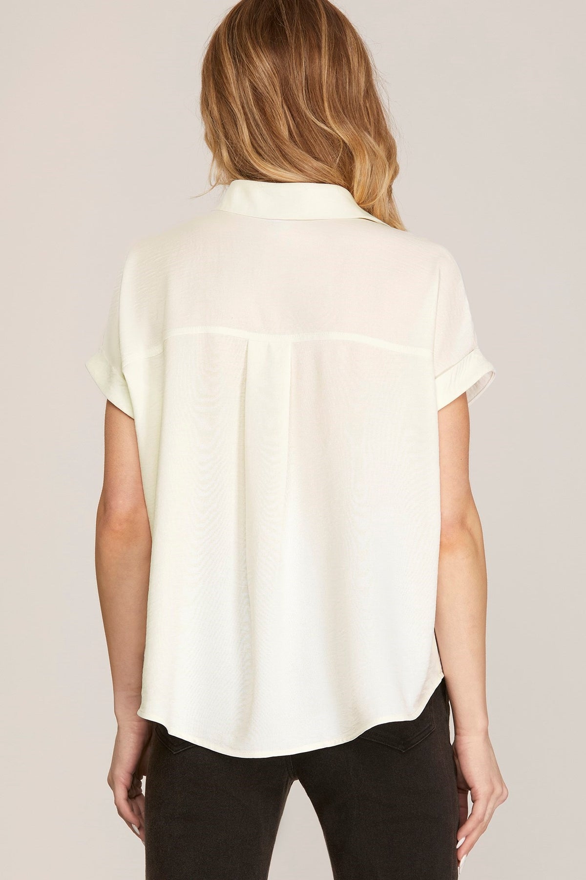 Camryn Drop Shoulder Collar Top Off White