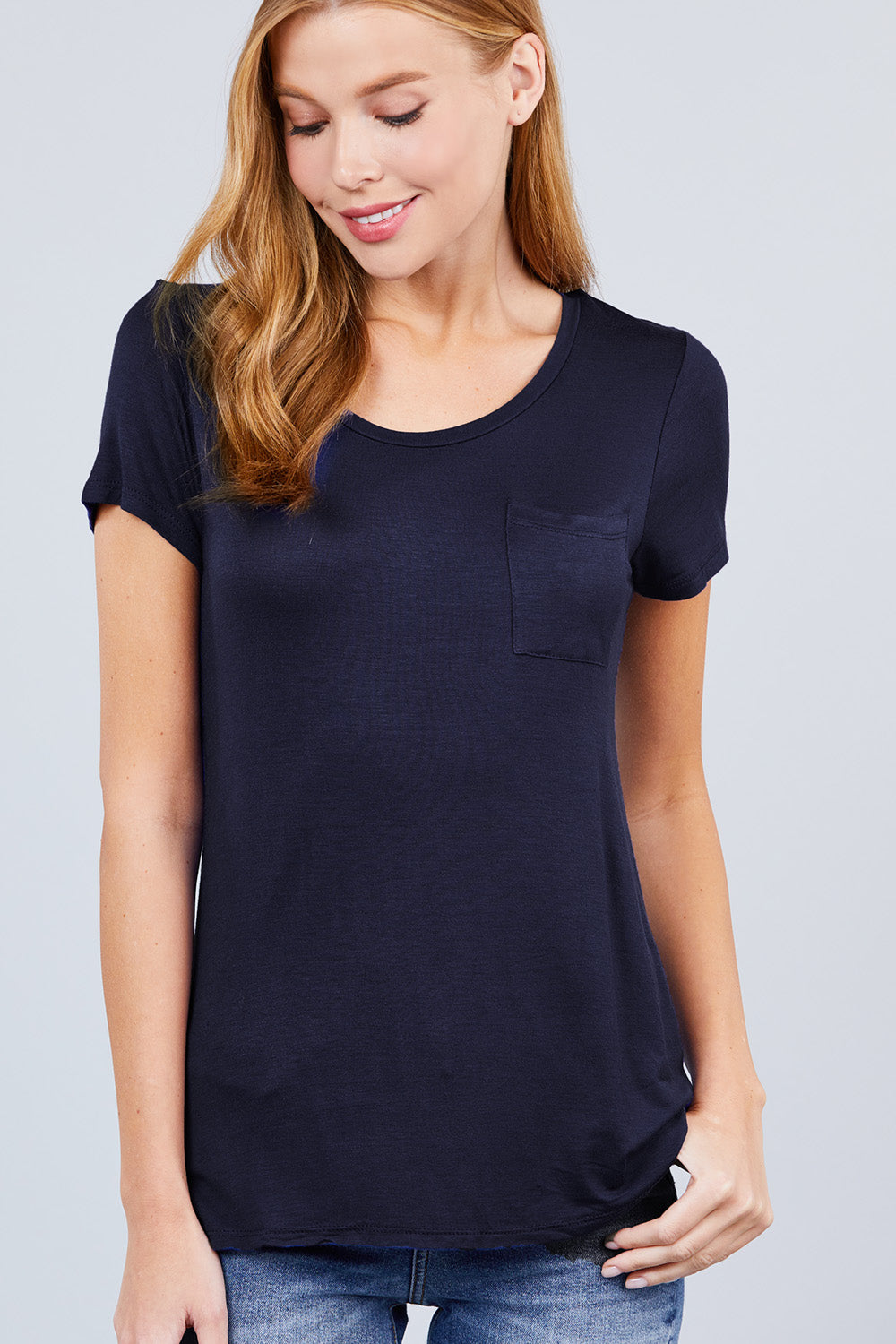 LOLA SCOOP NECK RAYON JERSEY TOP - NAVY