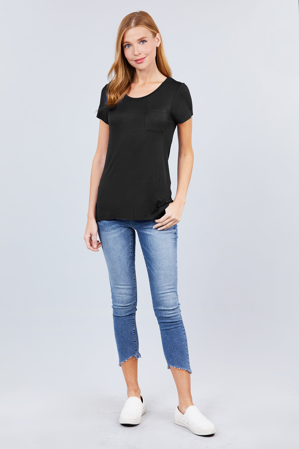 LOLA SCOOP NECK RAYON JERSEY TOP - BLACK