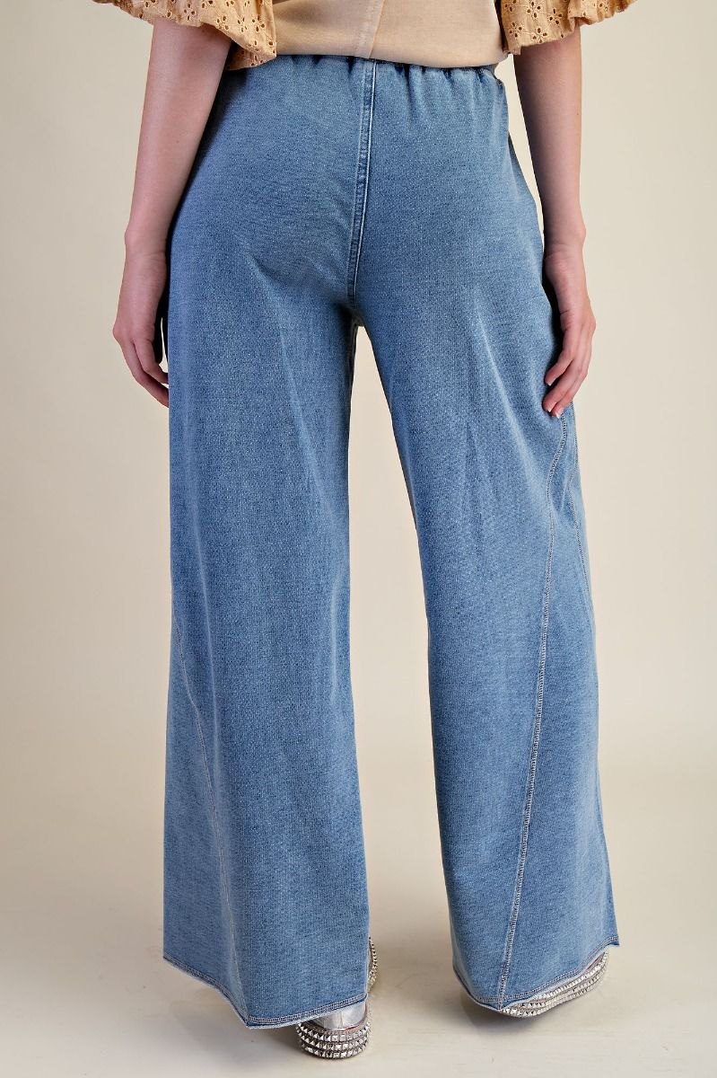 Wendy Washed Terry Wide Leg Pants Lt Denim