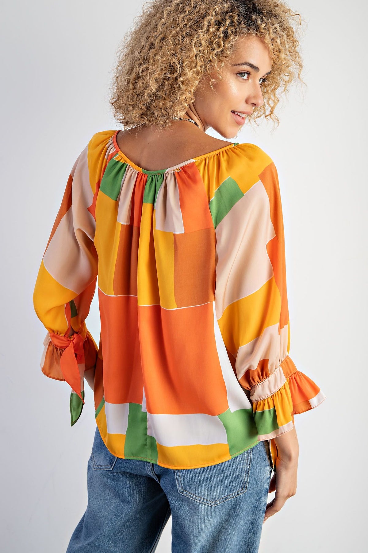 Talia Geo Print Satin Blouse Orange Caramel