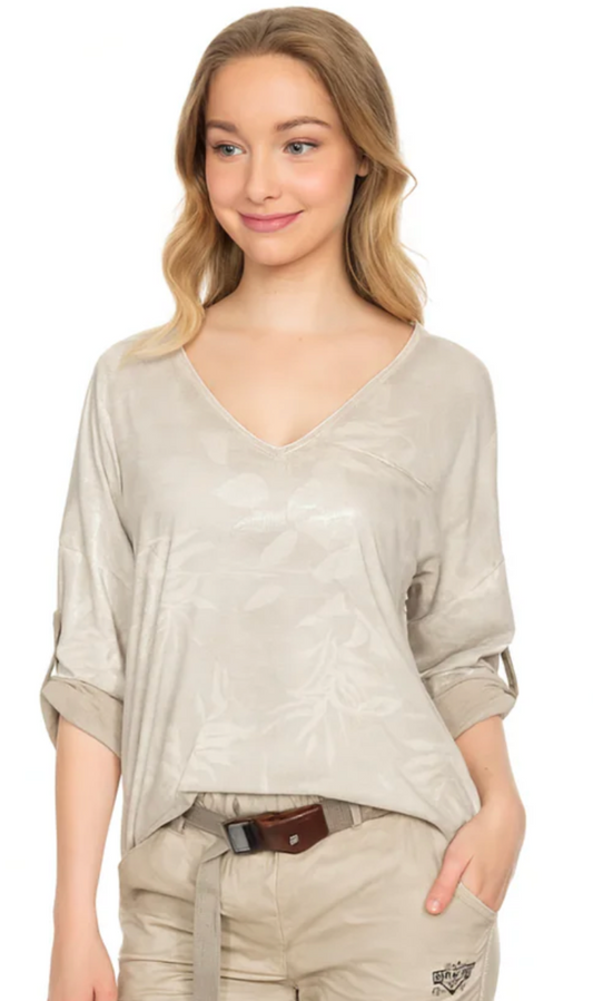 Ivory Leaf Print Top