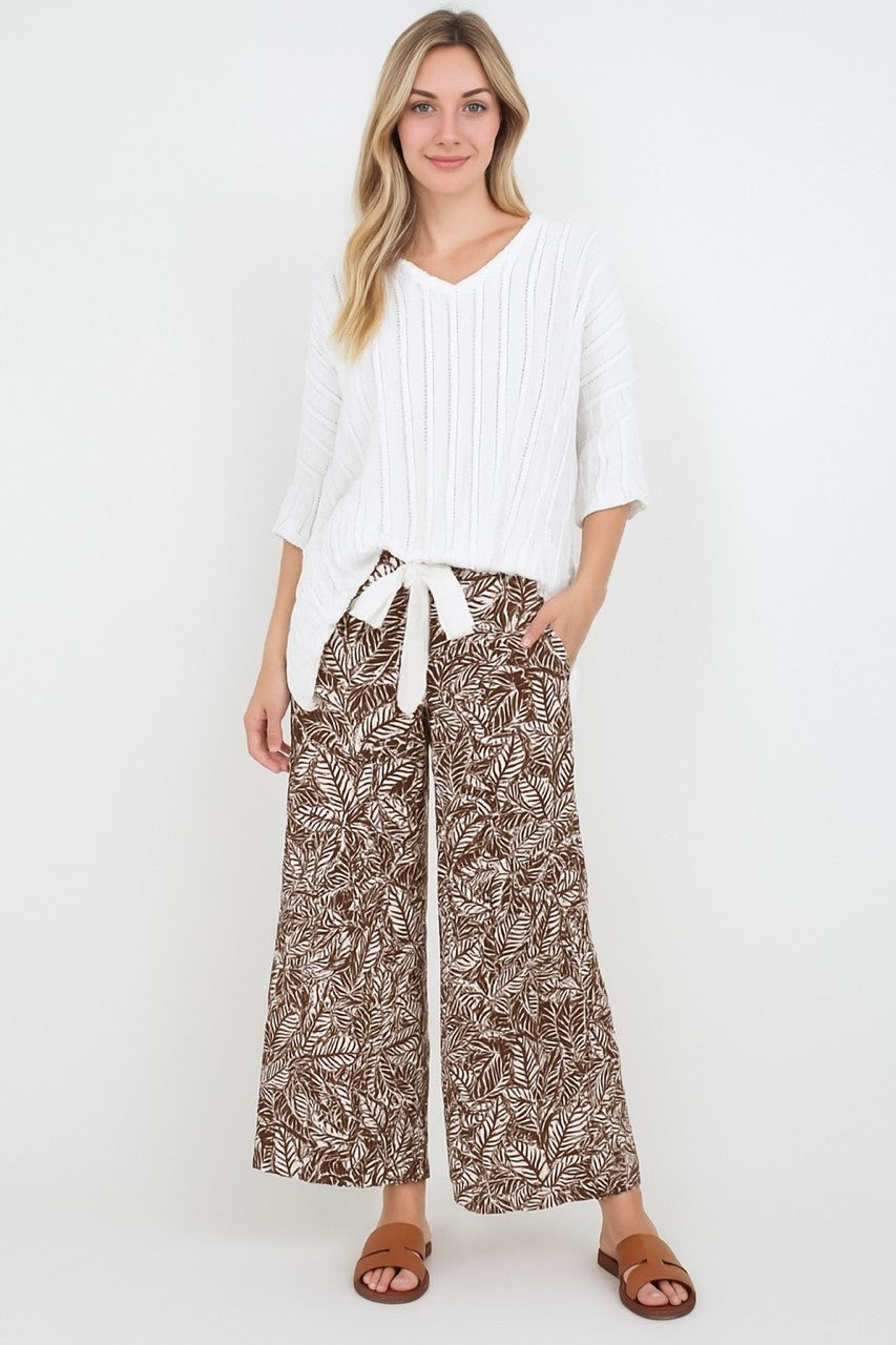 Callista Rib Print Ankle Pants Brown