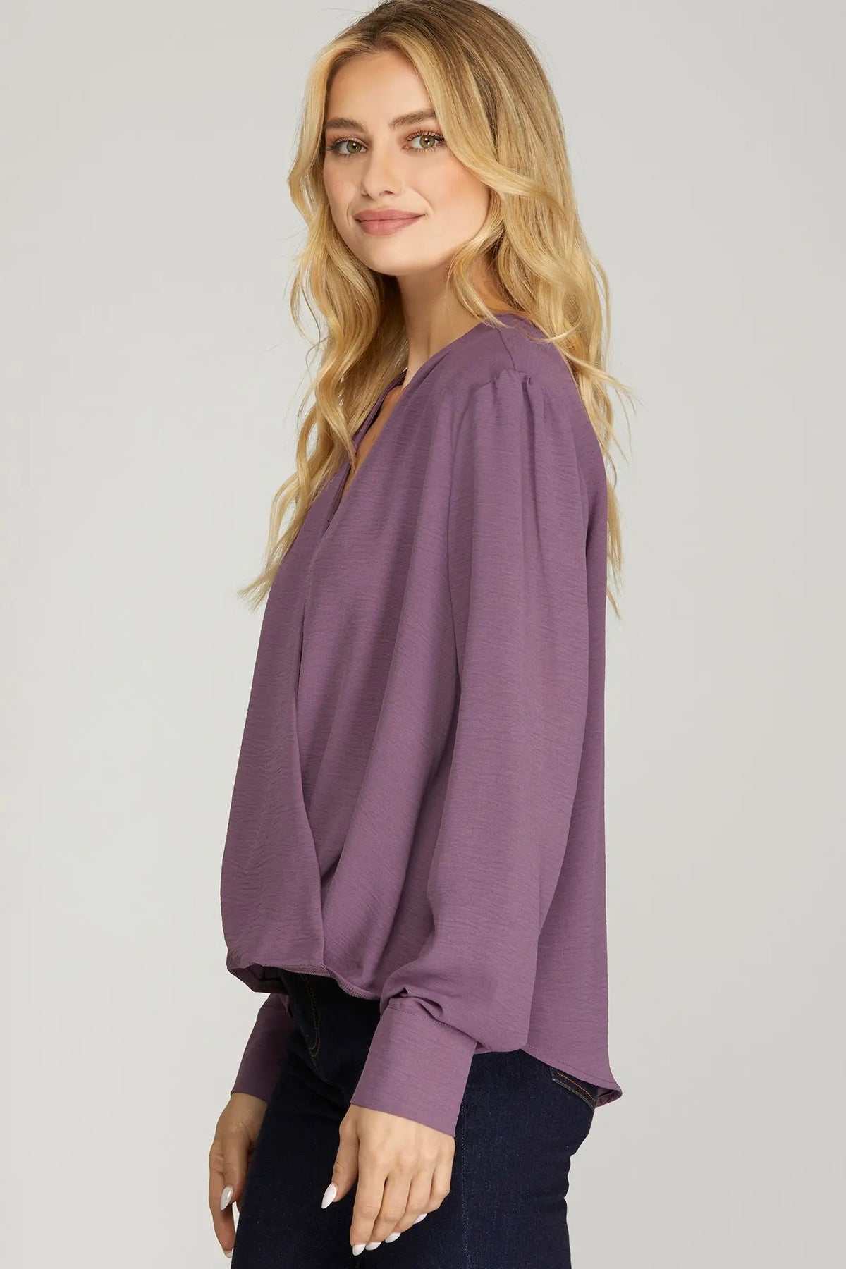 Madeline Long Sleeve Surplice Woven Top Misty Purple