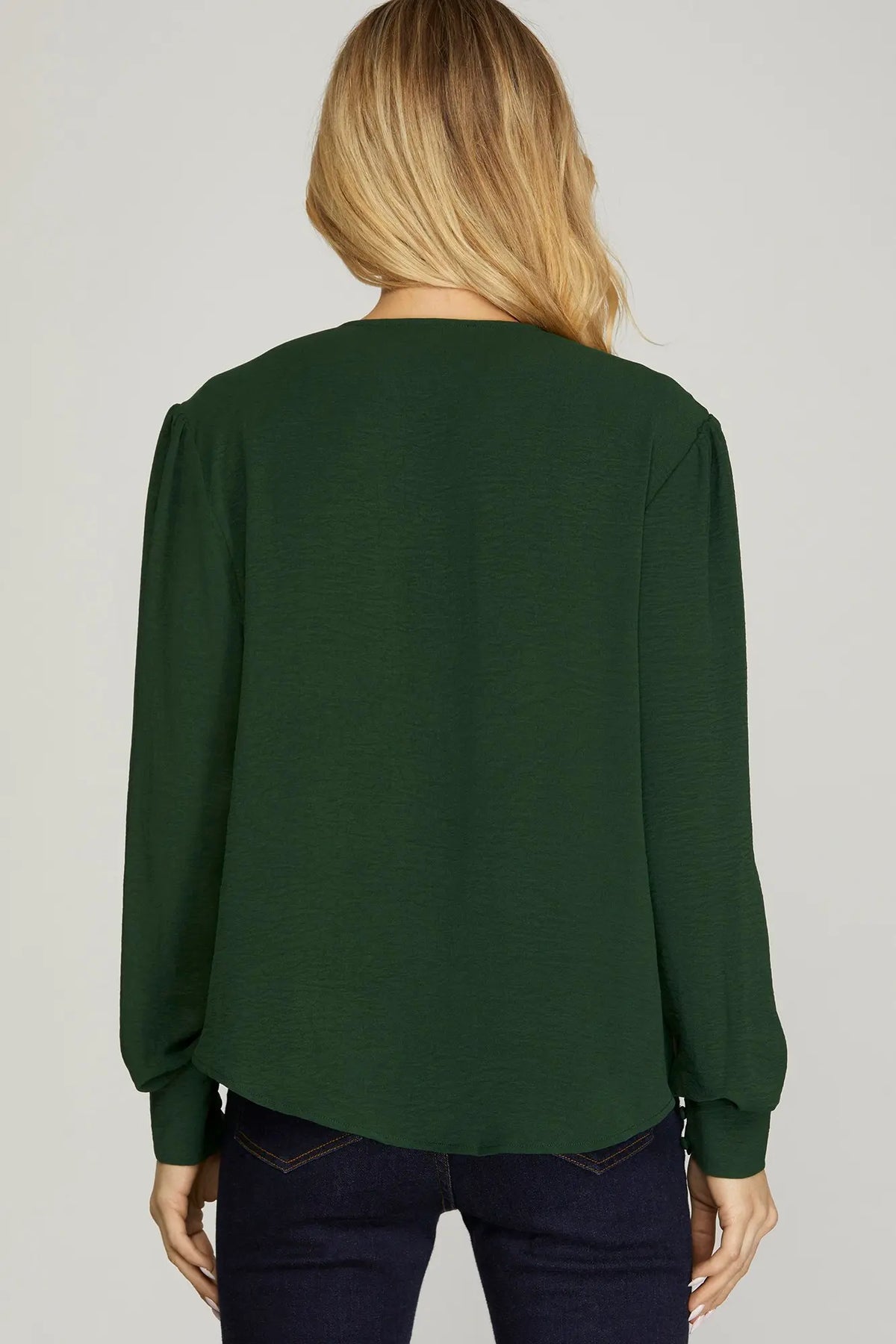 Madeline Long Sleeve Surplice Woven Top Sea Green