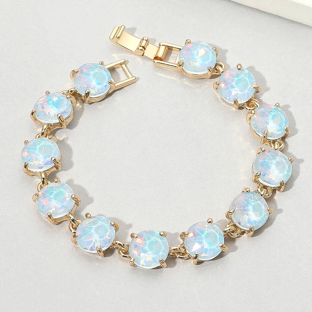Round Stone Link Evening Bracelet: AB,Aqua