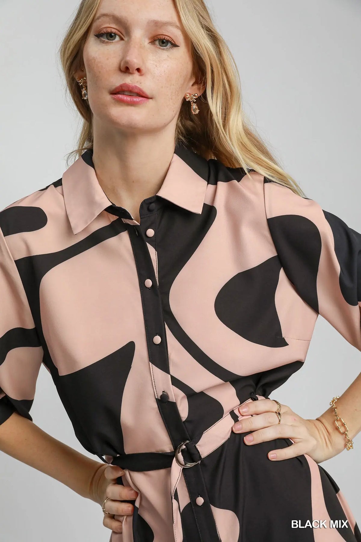 Kayla Button Down Midi Dress Black Mix