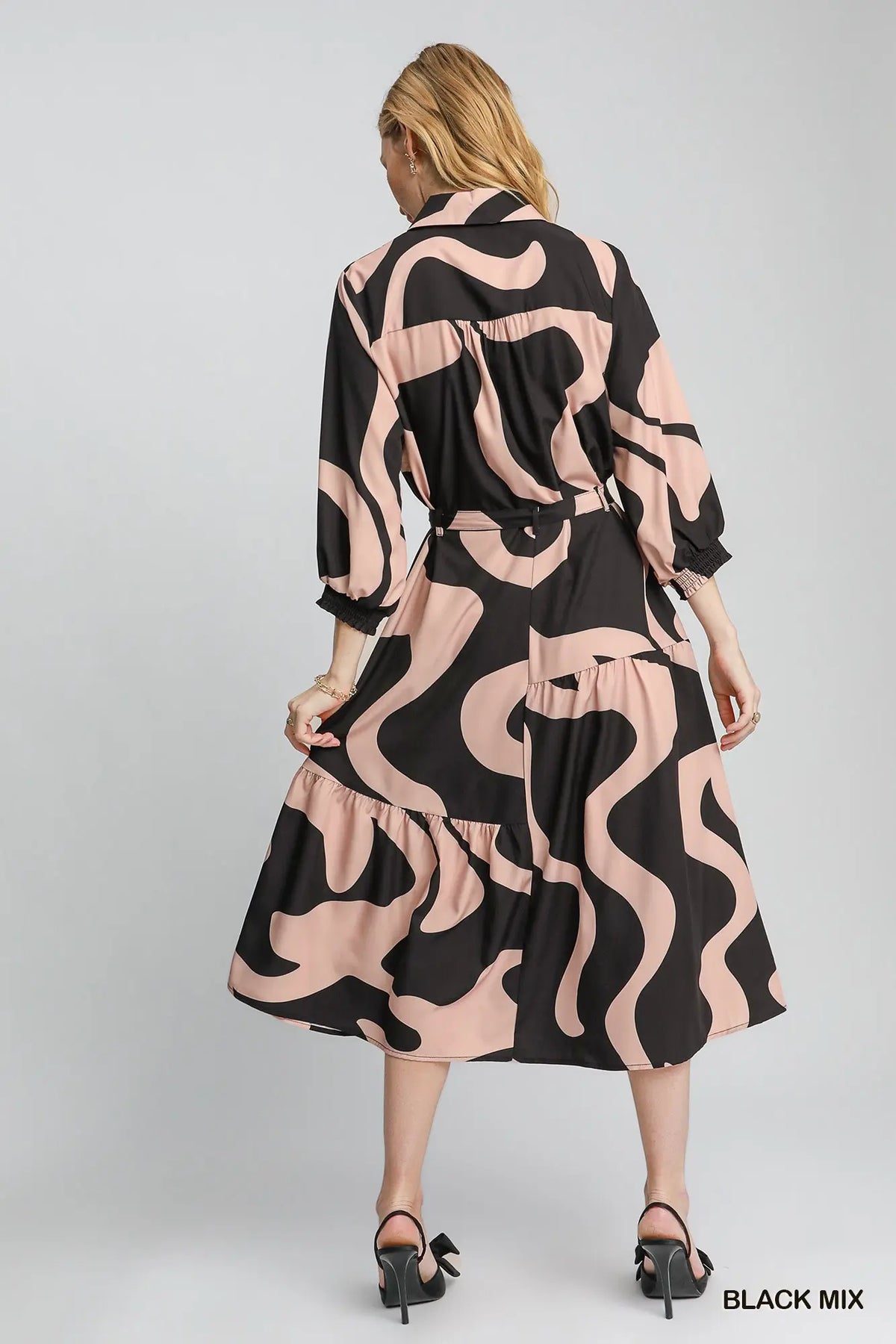 Kayla Button Down Midi Dress Black Mix