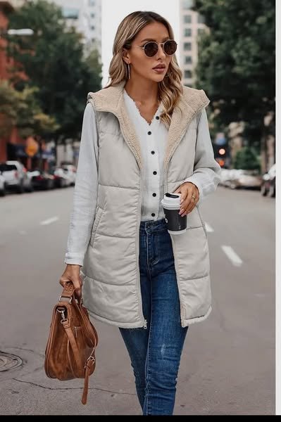 Sherpa Lined 3/4 length Puffer Vest Beige