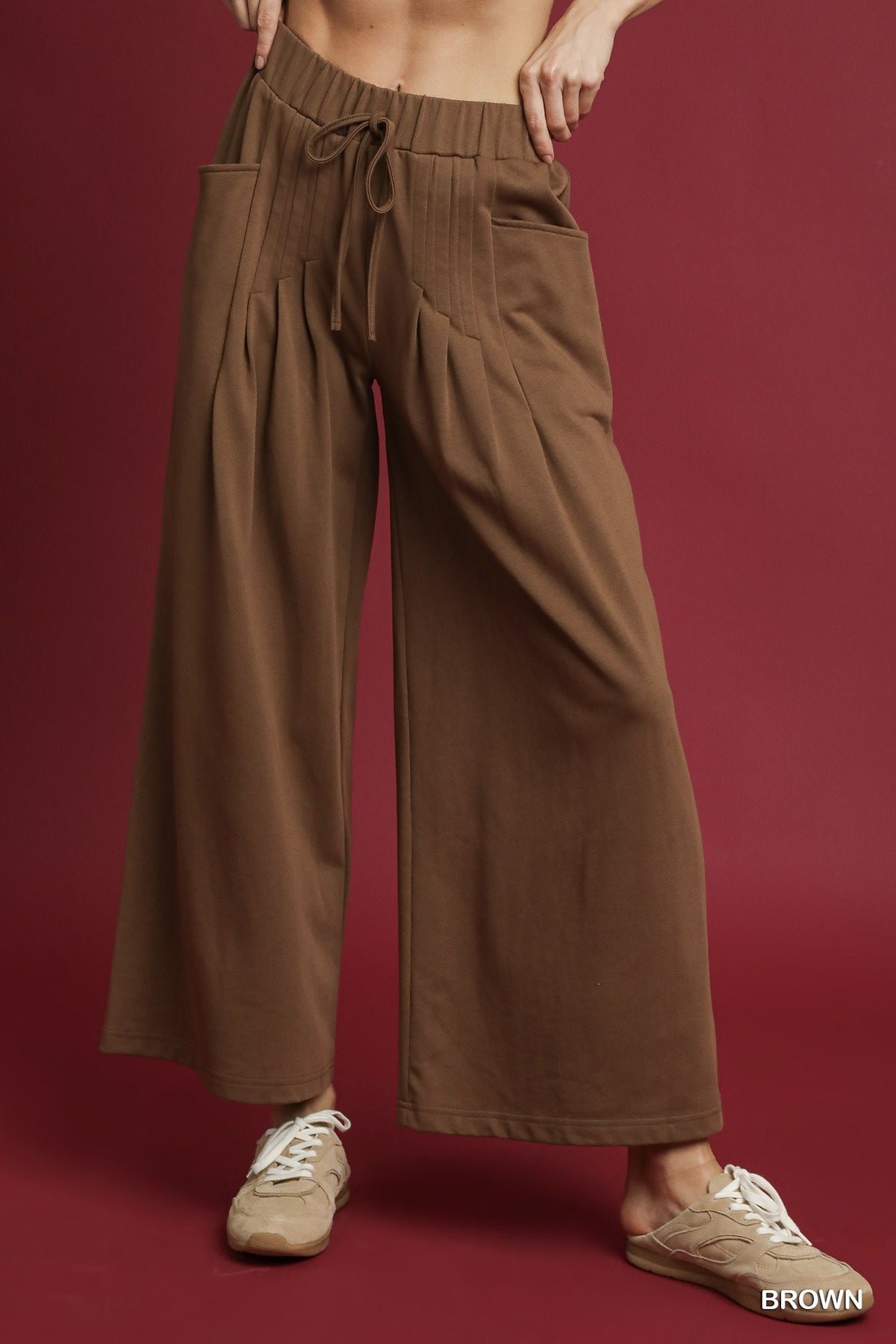 Blake French Terry Wide-Leg Drawstring Pants Brown