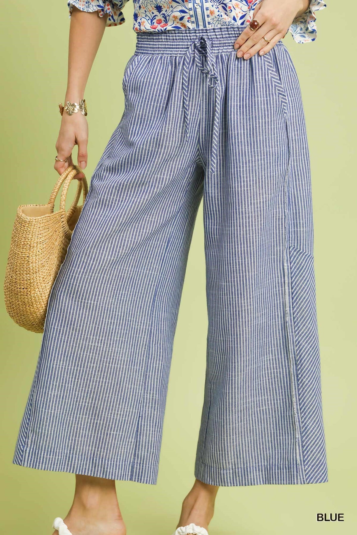 Saylor Linen Blend Striped Wide Leg Pants
