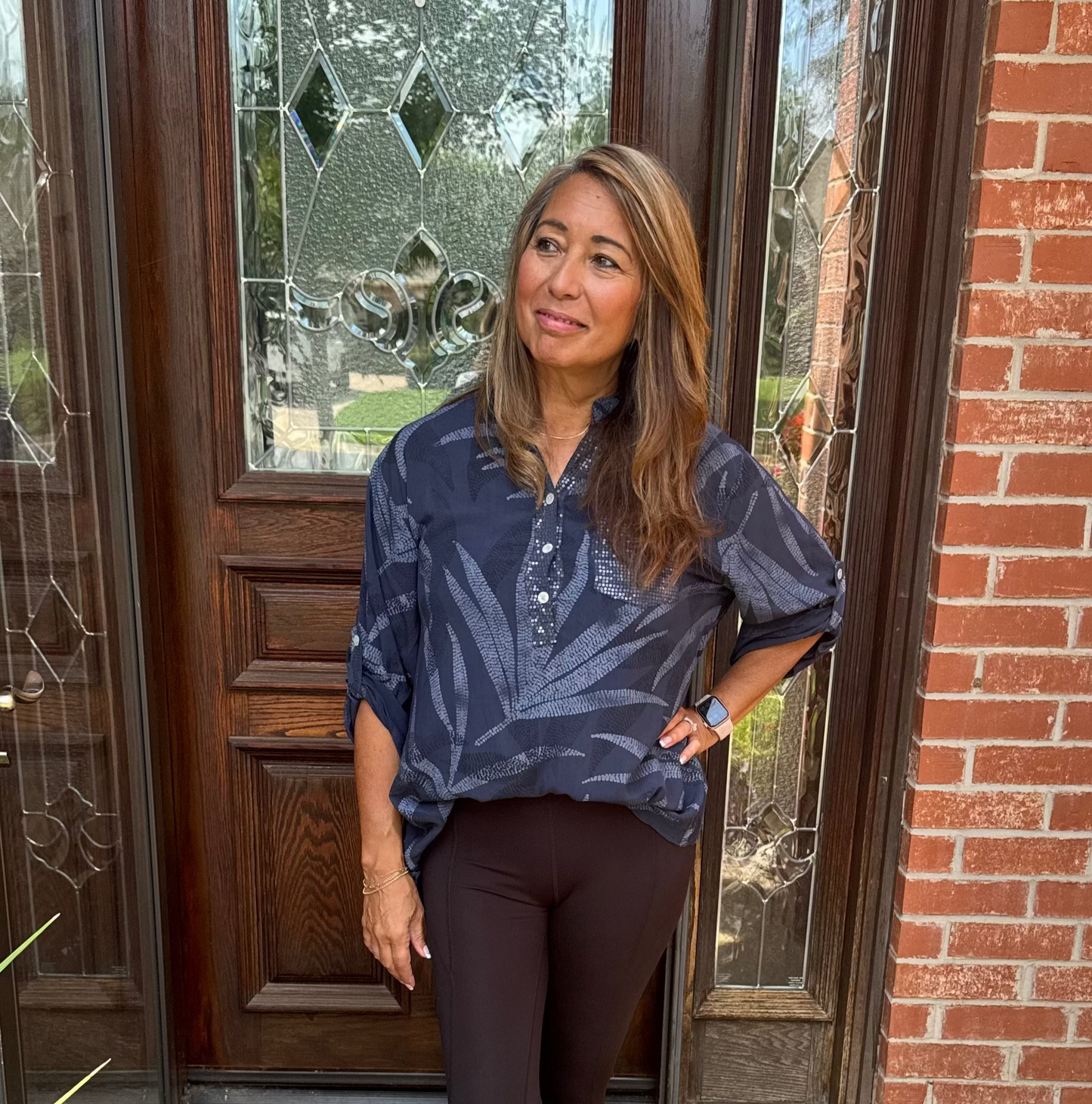Paloma Printed One Pocket Sequin Top Blue