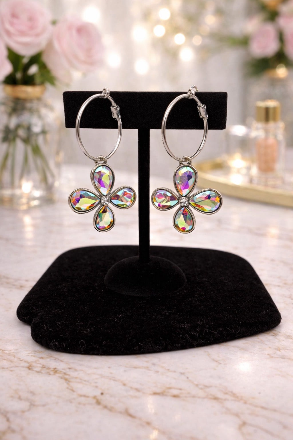 Pink Stone 4 Petal Flower Earring