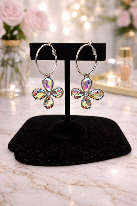 AB Stone 4 Petal Flower Earring