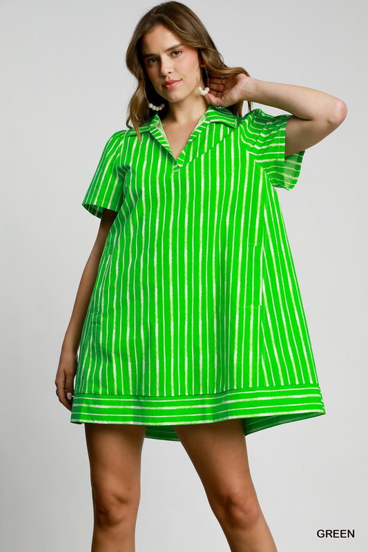 Marlowe Striped Collar Shirt Dress Green