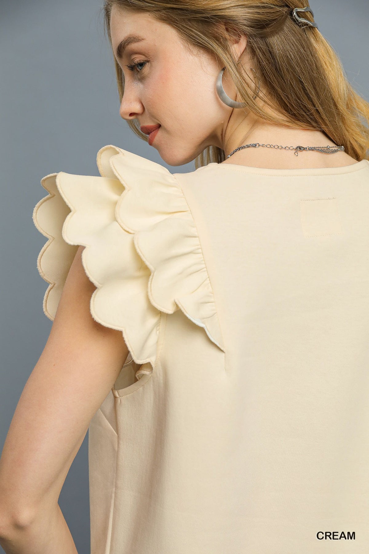 Camille Ruffle Sleeve V-Neck Top Cream 