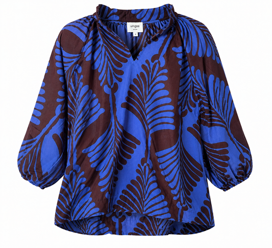 Vera Leaf Print Blouse Slate Blue