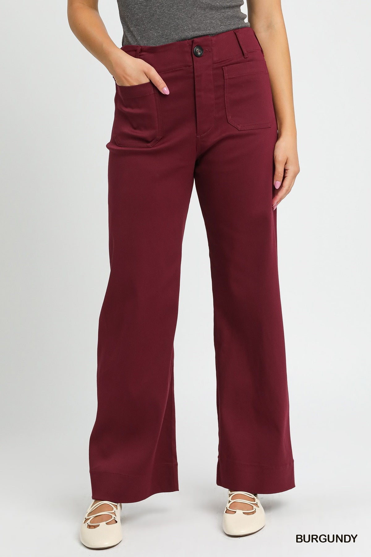 Natalie Button Stretched Pants Burgundy