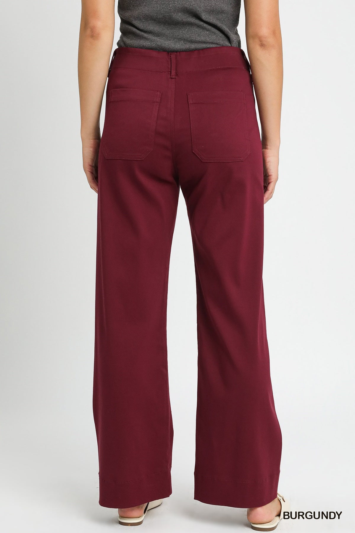 Natalie Button Stretched Pants Burgundy