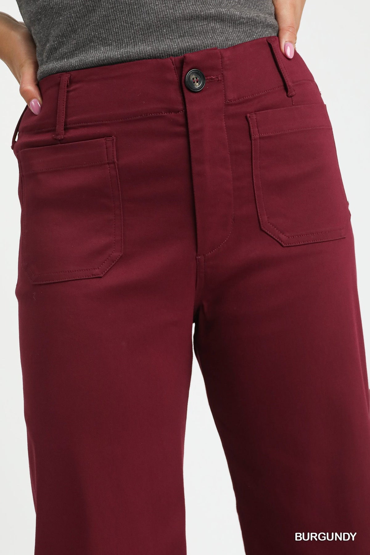 Natalie Button Stretched Pants Burgundy