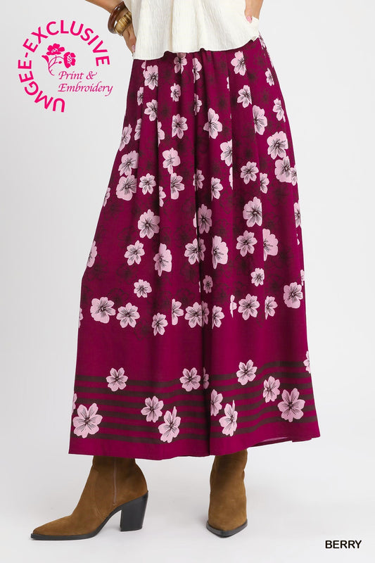 Scarlet Floral Wide-Leg Pants Berry