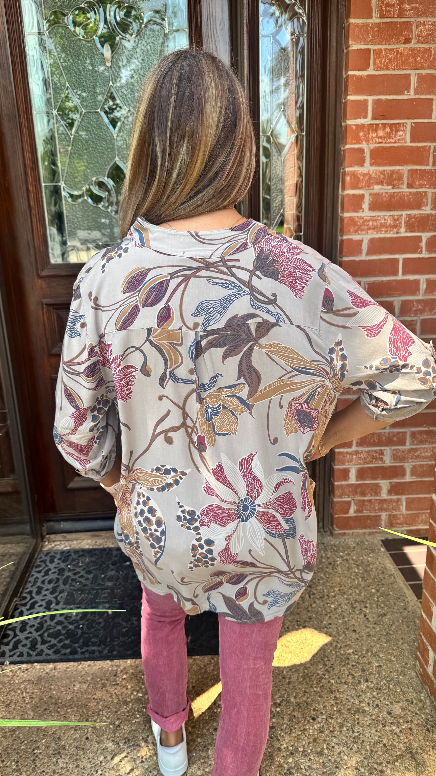 Paloma Printed One Pocket Sequin Top Taupe