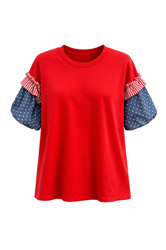 zella red, white, blue shirt