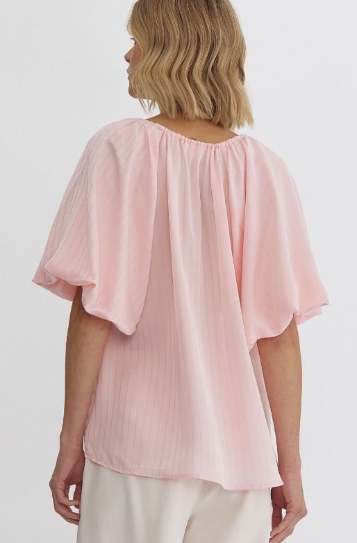 Satin Bubble Sleeve Top Pink