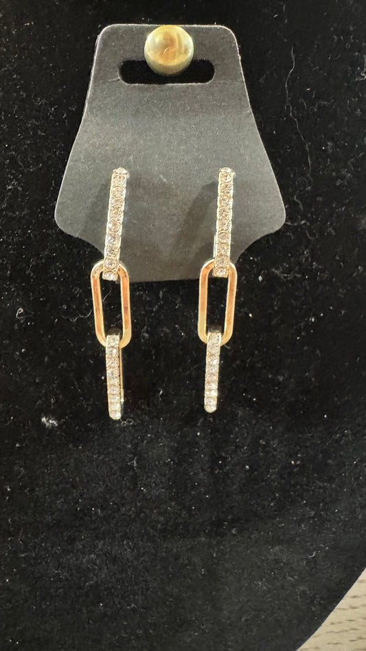 E2 Gold and Crystal Link Earrings