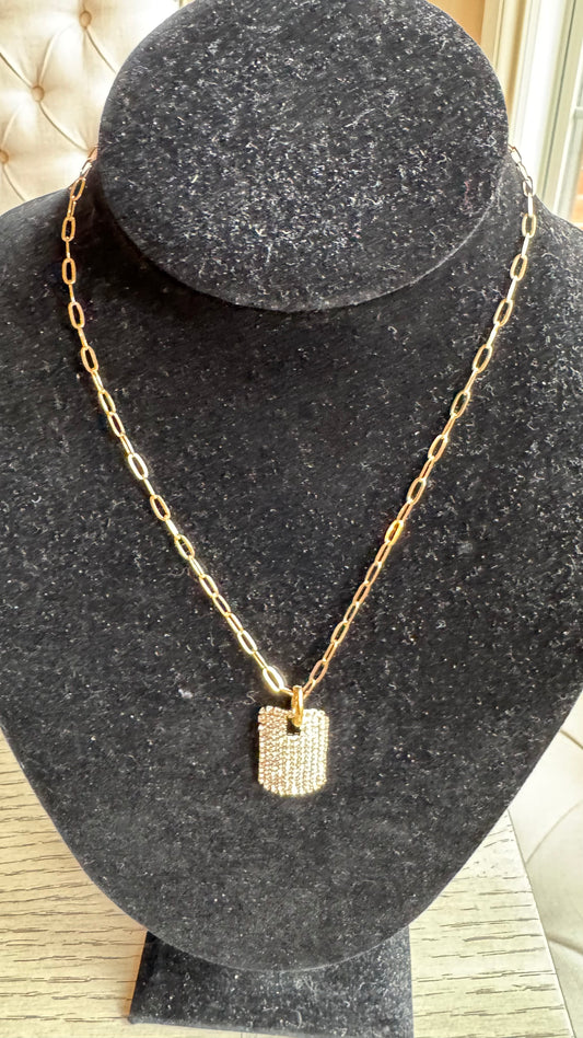 N25 Crystal Tag Gold Necklace