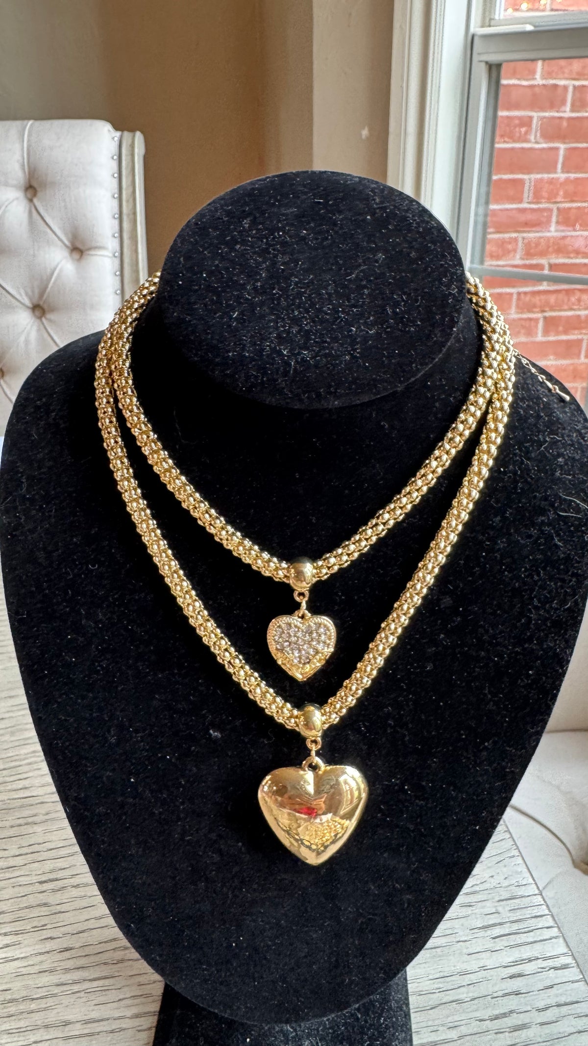N13 Gold Double Heart Necklace