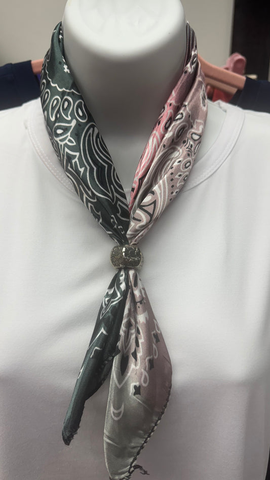 Pink and Grey Twilly Scarf with Pendant