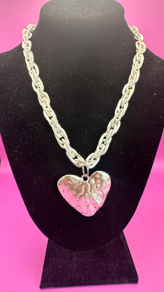 Matte Silver Heart Necklace
